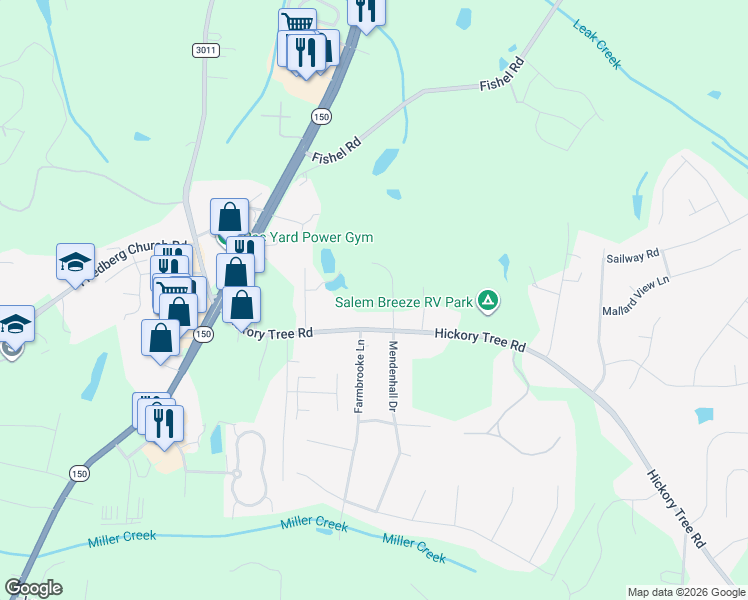 map of restaurants, bars, coffee shops, grocery stores, and more near 3112 Hickory Tree Road in Winston-Salem