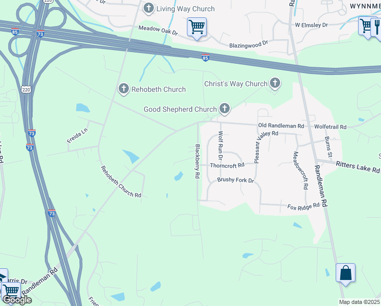 map of restaurants, bars, coffee shops, grocery stores, and more near 4314 Blackberry Road in Greensboro