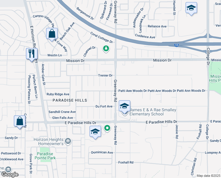 map of restaurants, bars, coffee shops, grocery stores, and more near 262 Patti Ann Woods Drive in Henderson