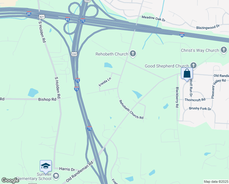 map of restaurants, bars, coffee shops, grocery stores, and more near 4700 Rehobeth Church Road in Greensboro