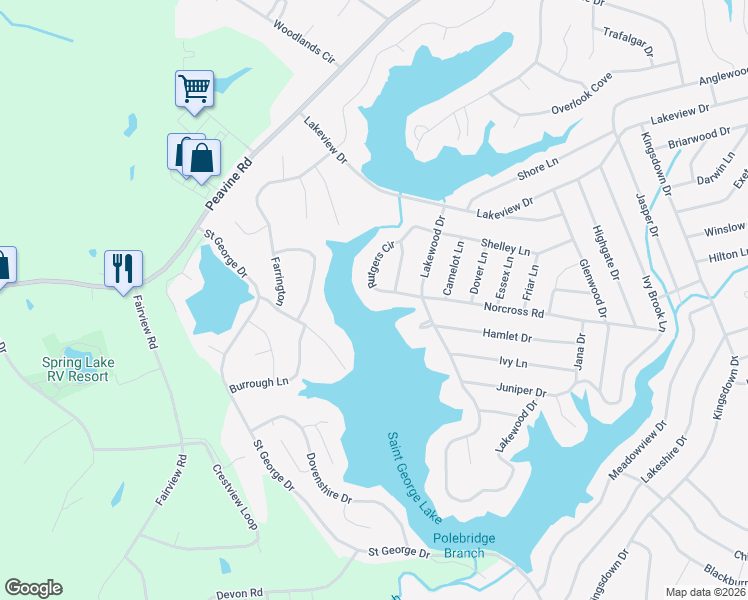 map of restaurants, bars, coffee shops, grocery stores, and more near 142 Rutgers Circle in Crossville