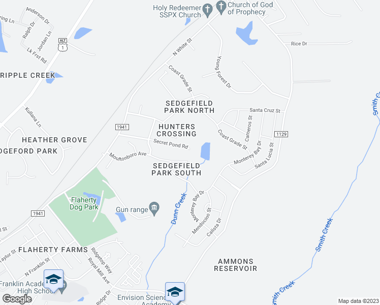 map of restaurants, bars, coffee shops, grocery stores, and more near 618 Secret Pond Road in Wake Forest