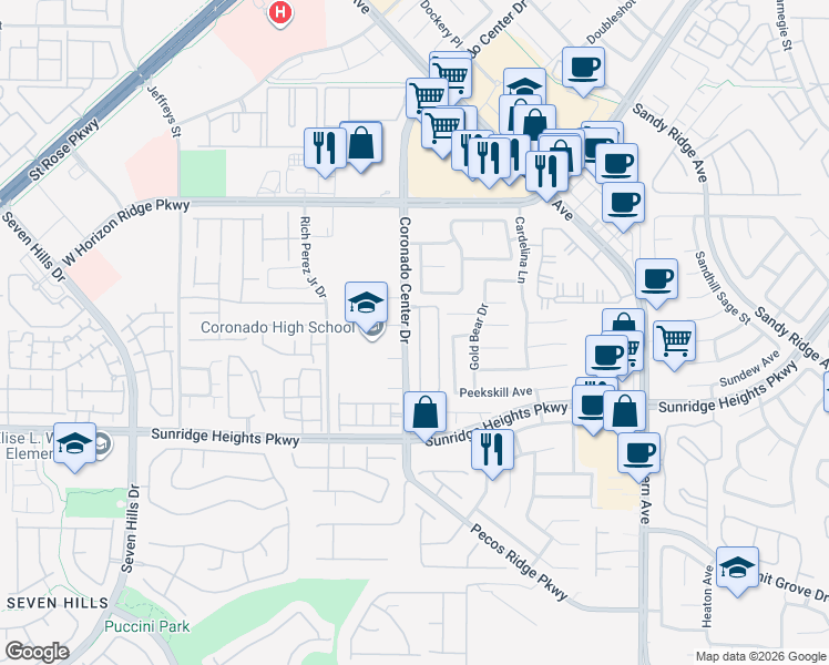 map of restaurants, bars, coffee shops, grocery stores, and more near 933 Wagner Valley Street in Henderson