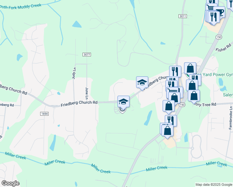 map of restaurants, bars, coffee shops, grocery stores, and more near 158 Alice Court in Winston-Salem