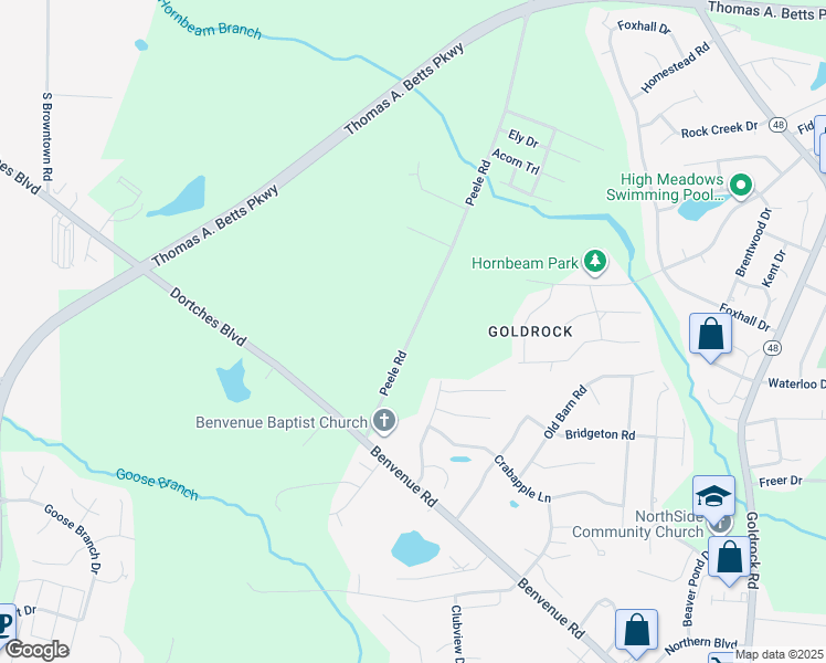 map of restaurants, bars, coffee shops, grocery stores, and more near Peele Road in Rocky Mount