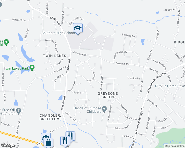 map of restaurants, bars, coffee shops, grocery stores, and more near 815 Grandview Drive in Durham