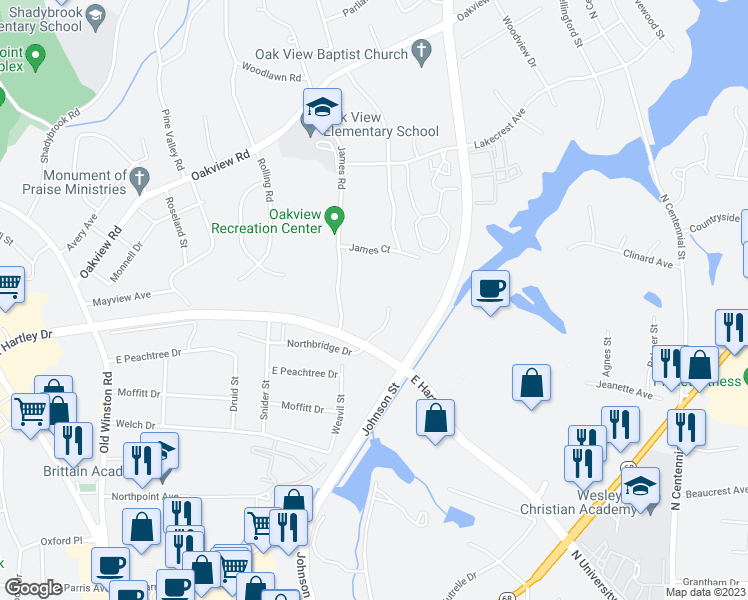 map of restaurants, bars, coffee shops, grocery stores, and more near 3109 Windchase Court in High Point