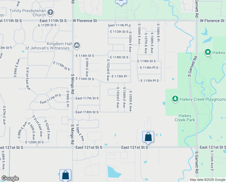 map of restaurants, bars, coffee shops, grocery stores, and more near 10204 East 116th Street South in Bixby