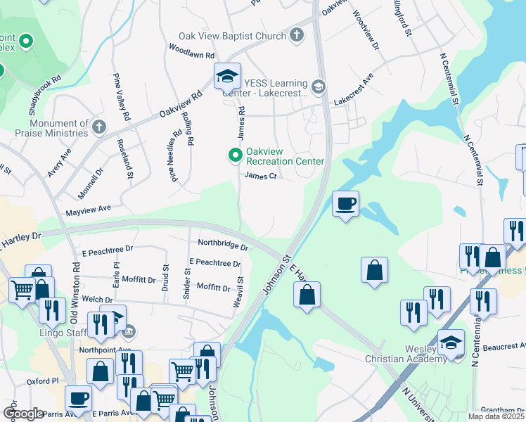 map of restaurants, bars, coffee shops, grocery stores, and more near 3111 Windchase Court in High Point