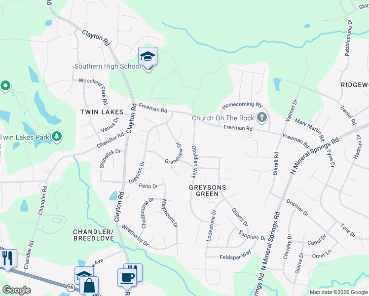 map of restaurants, bars, coffee shops, grocery stores, and more near 4 Wetherburn Place in Durham