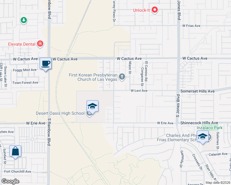 map of restaurants, bars, coffee shops, grocery stores, and more near 6460 West Levi Avenue in Las Vegas