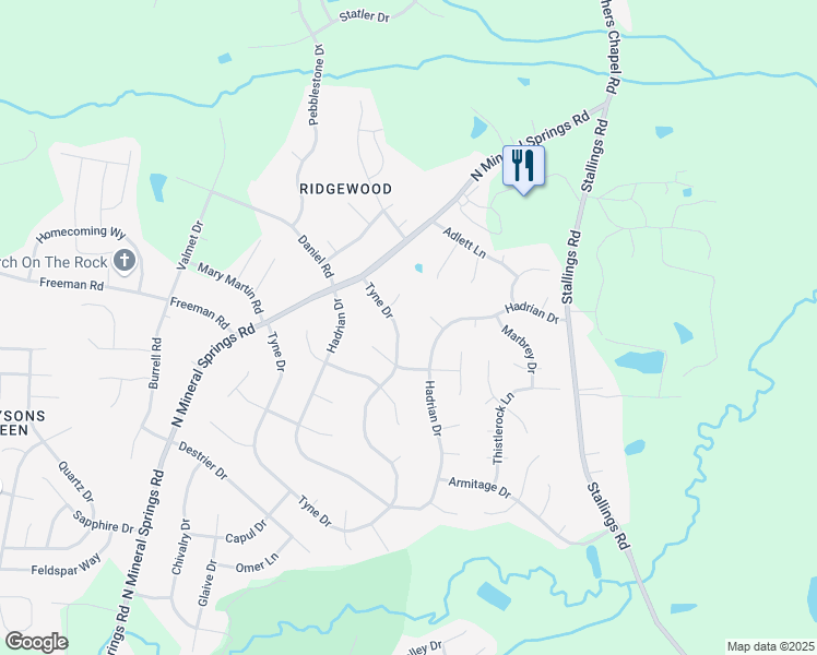 map of restaurants, bars, coffee shops, grocery stores, and more near 5000 Tyne Drive in Durham