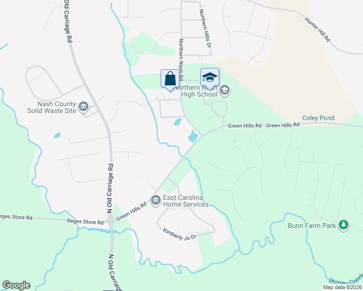 map of restaurants, bars, coffee shops, grocery stores, and more near 4088 Green Hills Road in Rocky Mount