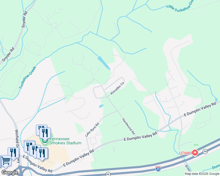 map of restaurants, bars, coffee shops, grocery stores, and more near 464 Klondike Circle in Kodak