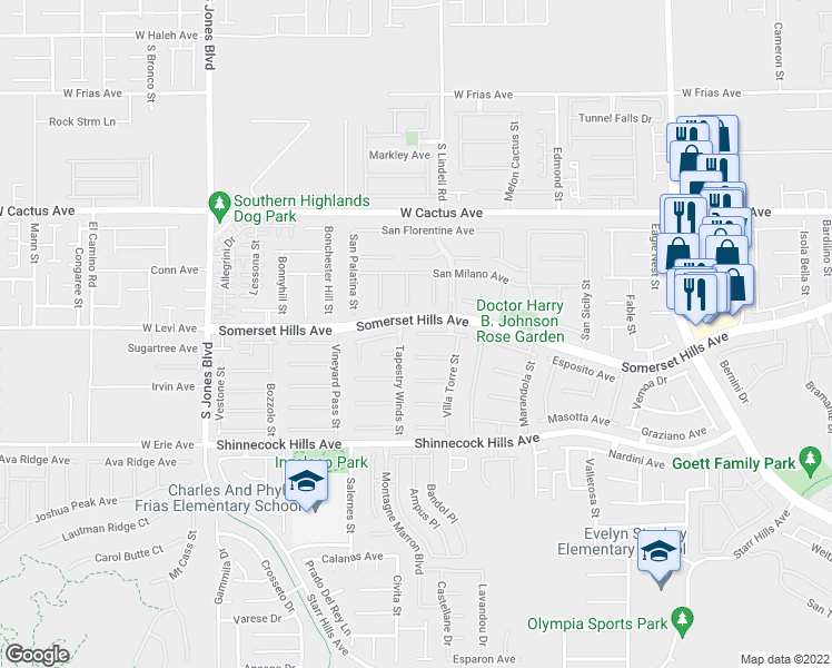 map of restaurants, bars, coffee shops, grocery stores, and more near 10462 Casa Maria Avenue in Las Vegas