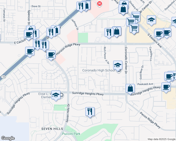map of restaurants, bars, coffee shops, grocery stores, and more near 2968 Kings Dominion Court in Henderson