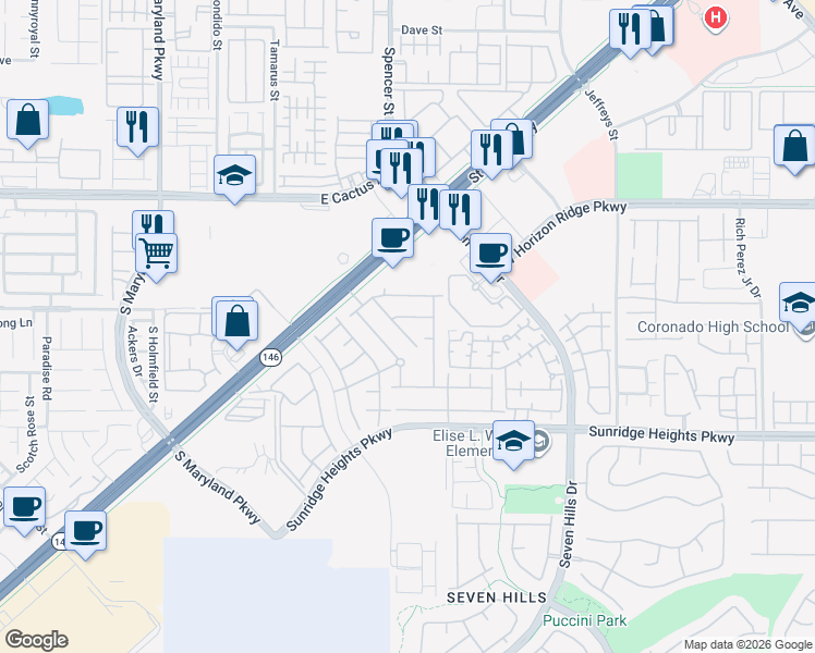 map of restaurants, bars, coffee shops, grocery stores, and more near 3160 Fern Nook Avenue in Henderson
