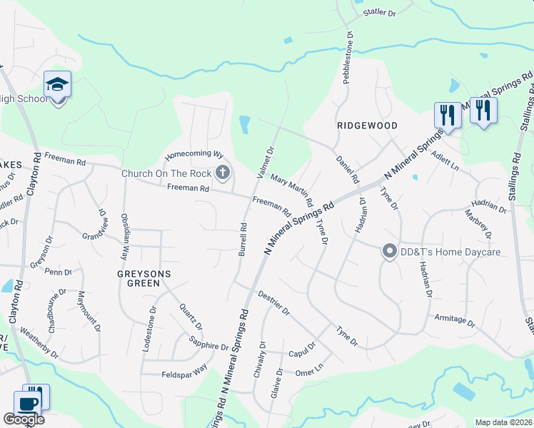 map of restaurants, bars, coffee shops, grocery stores, and more near 3817 Freeman Road in Durham