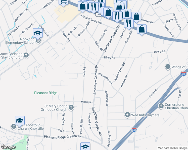 map of restaurants, bars, coffee shops, grocery stores, and more near 5115 Northside Drive in Knoxville