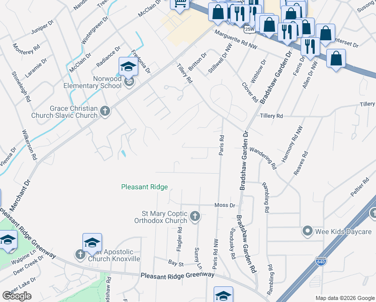 map of restaurants, bars, coffee shops, grocery stores, and more near 5229 Northside Drive in Knoxville