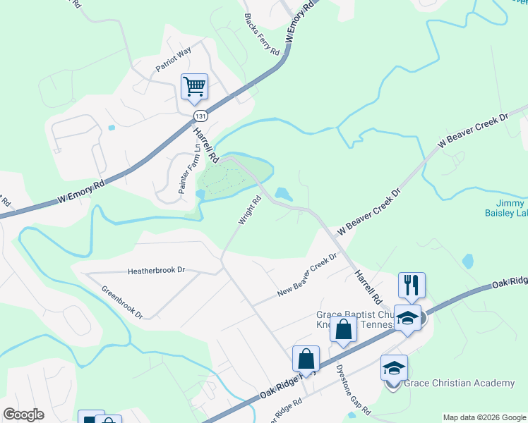 map of restaurants, bars, coffee shops, grocery stores, and more near 7127 Wright Road in Knoxville