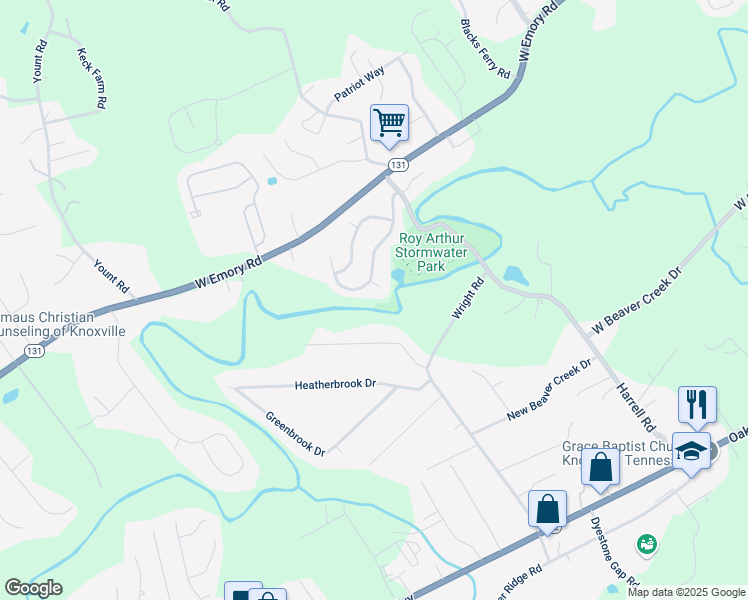 map of restaurants, bars, coffee shops, grocery stores, and more near 7117 Pondside Lane in Knoxville