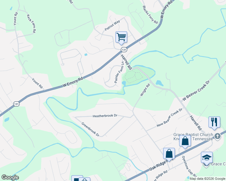 map of restaurants, bars, coffee shops, grocery stores, and more near 7117 Pondside Lane in Knoxville