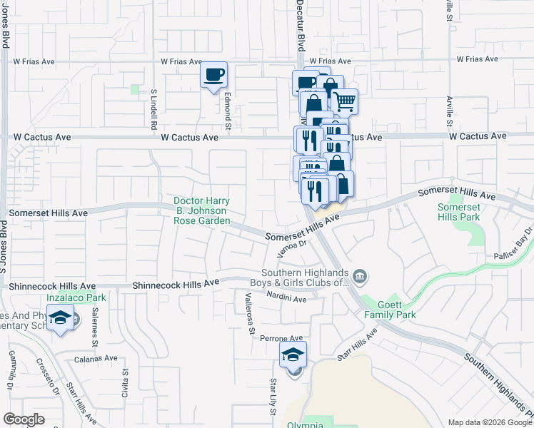 map of restaurants, bars, coffee shops, grocery stores, and more near 10682 Eiffel Court in Las Vegas