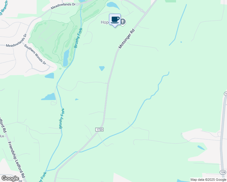 map of restaurants, bars, coffee shops, grocery stores, and more near 1297 Motsinger Road in Winston-Salem