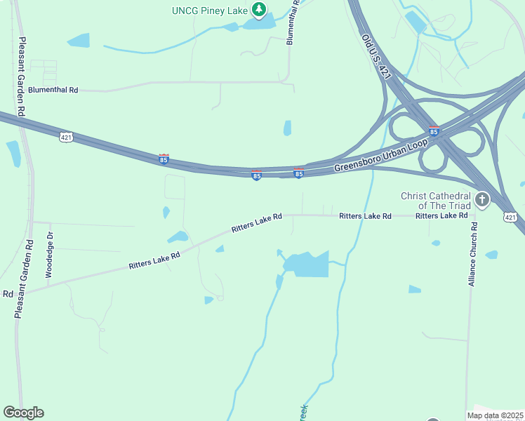 map of restaurants, bars, coffee shops, grocery stores, and more near 1221 Ritters Lake Road in Greensboro
