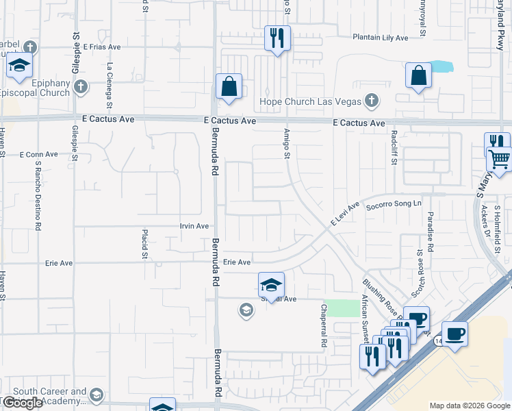 map of restaurants, bars, coffee shops, grocery stores, and more near 507 Fiddlehead Avenue in Las Vegas