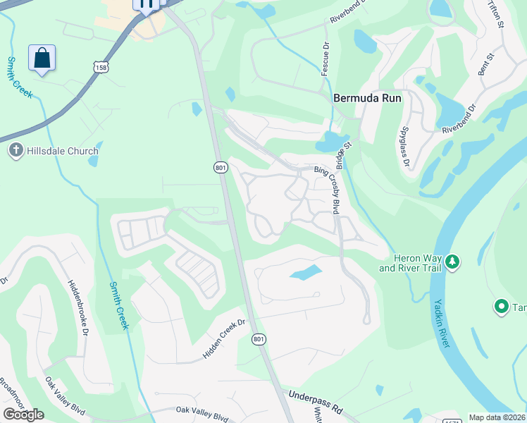 map of restaurants, bars, coffee shops, grocery stores, and more near 2105 Bermuda Village Drive in Bermuda Run