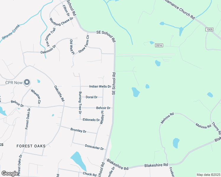 map of restaurants, bars, coffee shops, grocery stores, and more near 3800 Southeast School Road in Greensboro