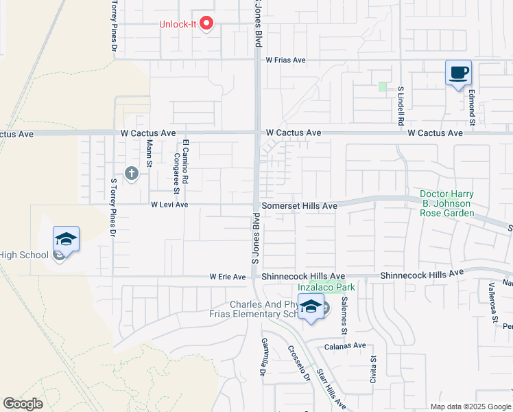 map of restaurants, bars, coffee shops, grocery stores, and more near S Jones Blvd & Somerset Hills Ave in Enterprise