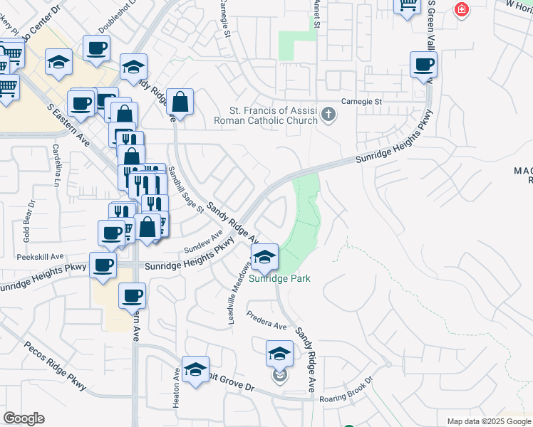 map of restaurants, bars, coffee shops, grocery stores, and more near 2414 Moonstar Lane in Henderson