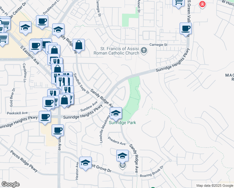 map of restaurants, bars, coffee shops, grocery stores, and more near 2414 Moonstar Lane in Henderson