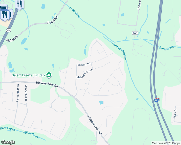 map of restaurants, bars, coffee shops, grocery stores, and more near 304 Mallard View Lane in Winston-Salem