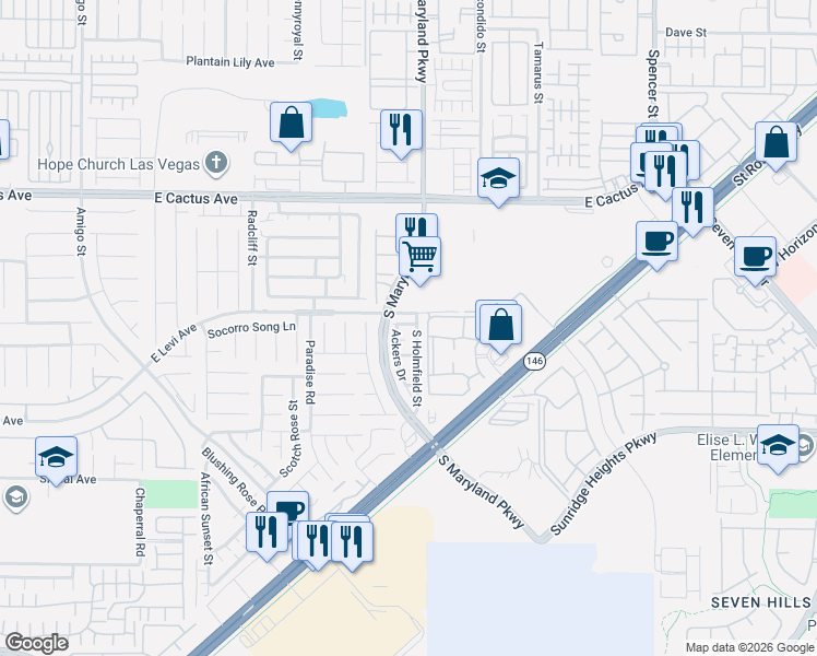map of restaurants, bars, coffee shops, grocery stores, and more near 1181 Enzo Avenue in Henderson