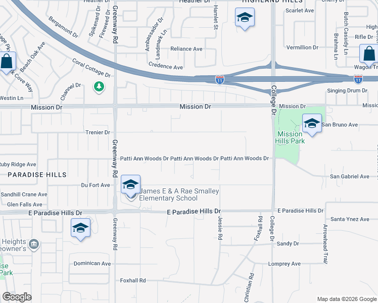 map of restaurants, bars, coffee shops, grocery stores, and more near 510 Patti Ann Woods Drive in Henderson