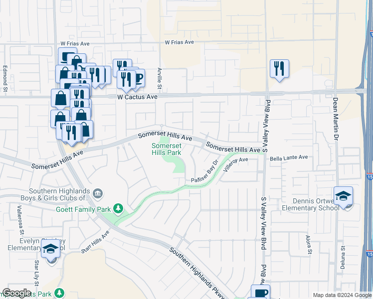 map of restaurants, bars, coffee shops, grocery stores, and more near 10740 Tuscan Court in Las Vegas