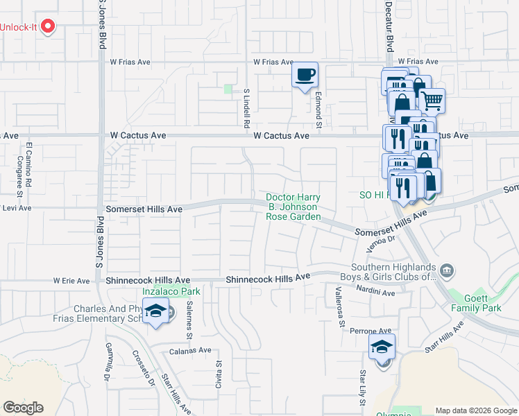 map of restaurants, bars, coffee shops, grocery stores, and more near 10662 San Vercelli Court in Las Vegas