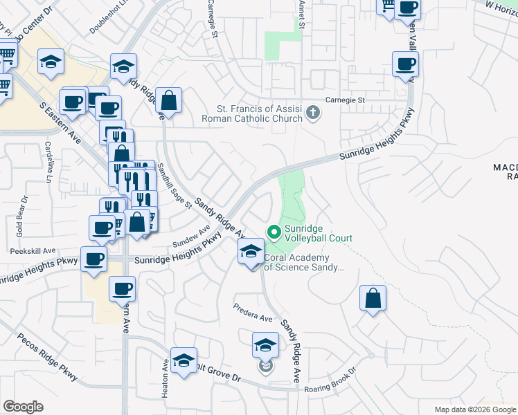 map of restaurants, bars, coffee shops, grocery stores, and more near 854 Rainbolt Lane in Henderson