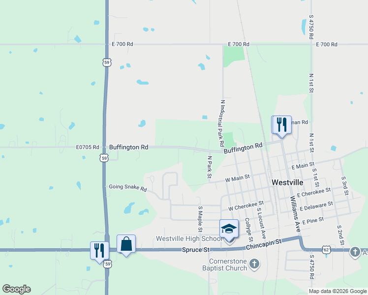 map of restaurants, bars, coffee shops, grocery stores, and more near Buffington Road in Westville