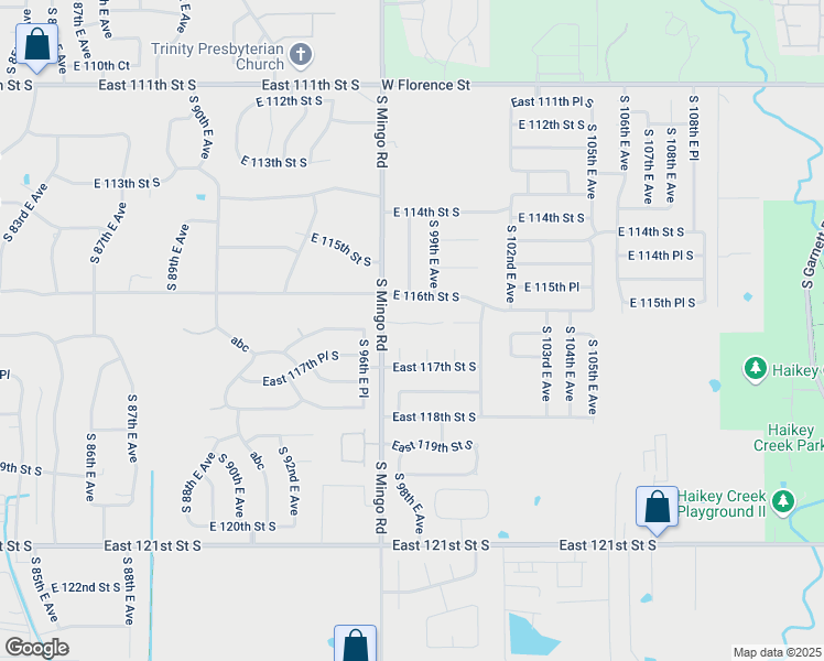 map of restaurants, bars, coffee shops, grocery stores, and more near 9709 East 116th Place South in Bixby