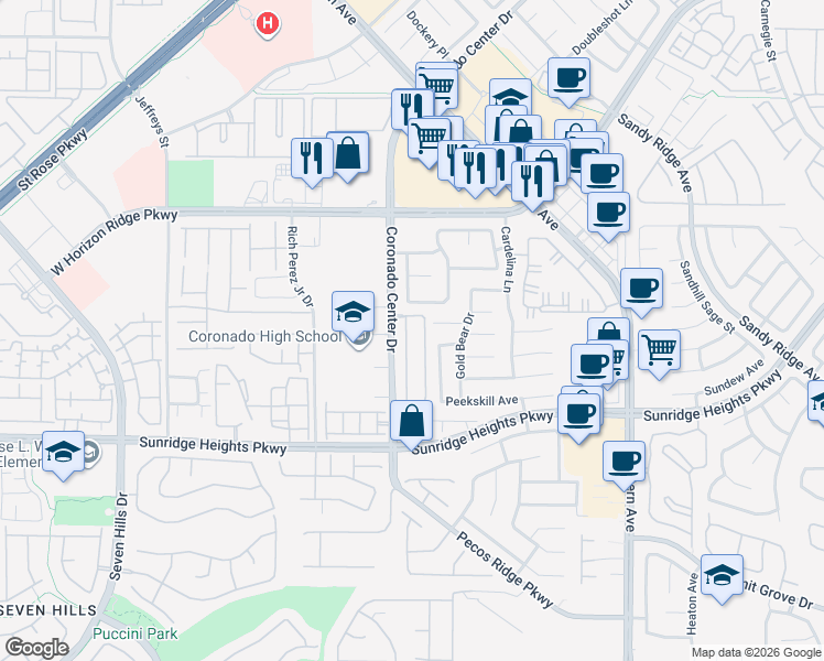 map of restaurants, bars, coffee shops, grocery stores, and more near 924 Wagner Valley Street in Henderson