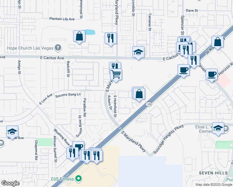 map of restaurants, bars, coffee shops, grocery stores, and more near 10714 South Holmfield Street in Henderson