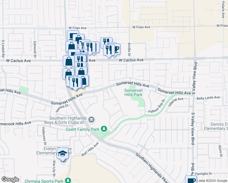 map of restaurants, bars, coffee shops, grocery stores, and more near 10718 Del Rudini Street in Las Vegas
