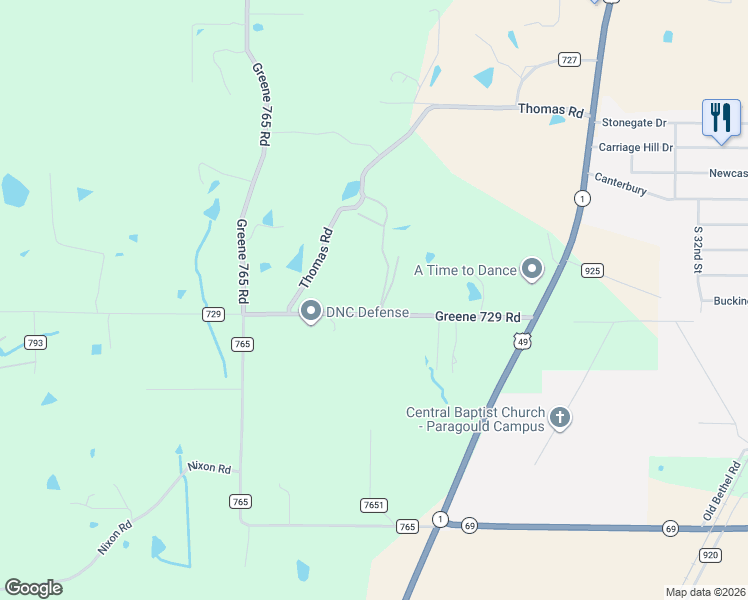 map of restaurants, bars, coffee shops, grocery stores, and more near 373 Diggs Road in Paragould