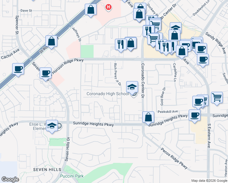 map of restaurants, bars, coffee shops, grocery stores, and more near 2902 Tremont Avenue in Henderson