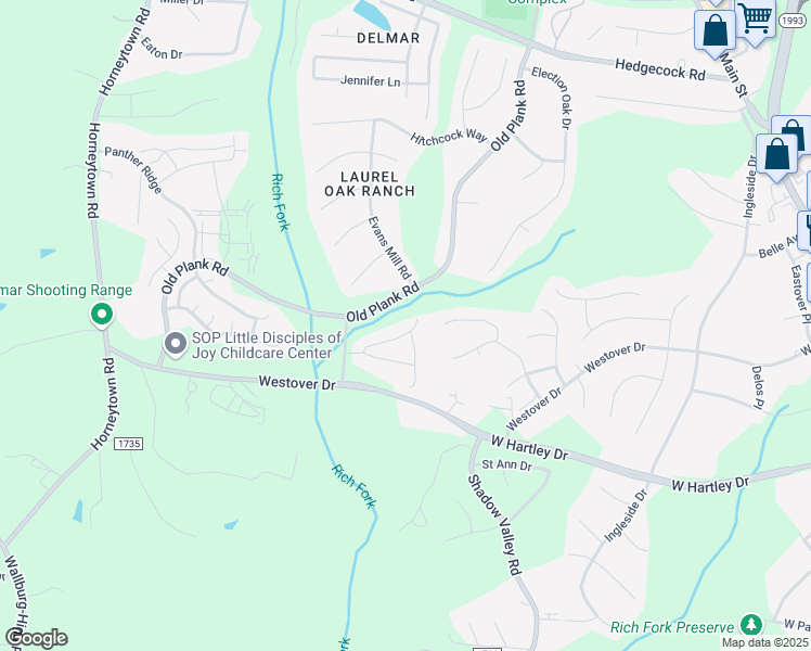 map of restaurants, bars, coffee shops, grocery stores, and more near 1036 Glyn Water Lane in High Point